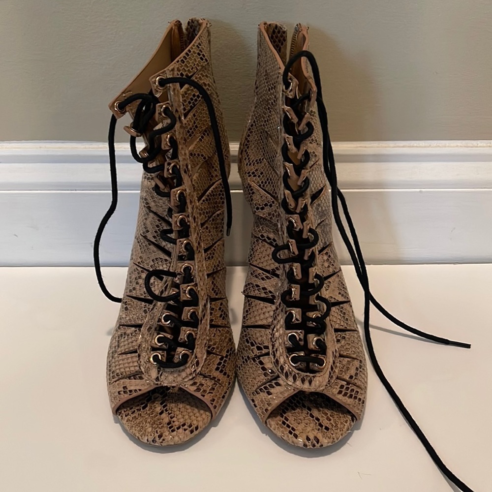 ANNE MICHELLE Lace Up Peep Toe Bootie